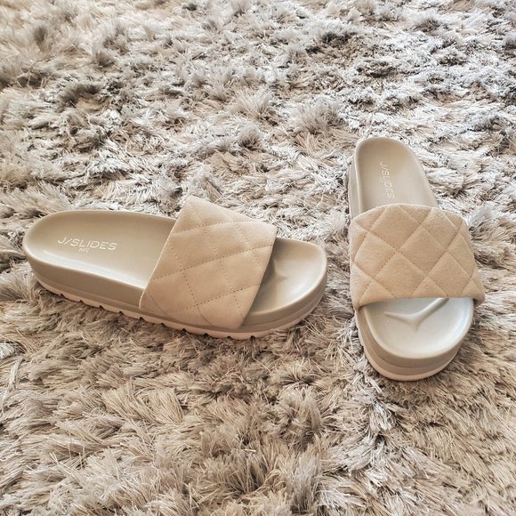J Slides Shoes - J/Slides NWOT Rio Chunky Gray Quilted Leather Suede Slip On Sandals Size 8.5